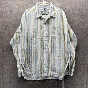 Tommy Bahama Shirt Mens XL Multicolor Linen Stripe Long Sleeve Button Front
